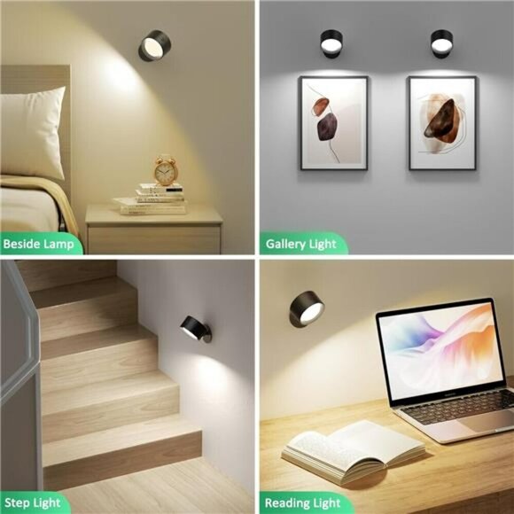 LED Wall Mounted Lights 2 Pcs with Remote Wall Sconces Lamp 3000mAh Rechargeabl - Picture 2 of 8